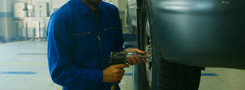 car tire being installed